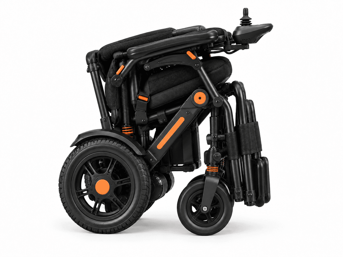 The same electric wheelchair folded flat for a car boot