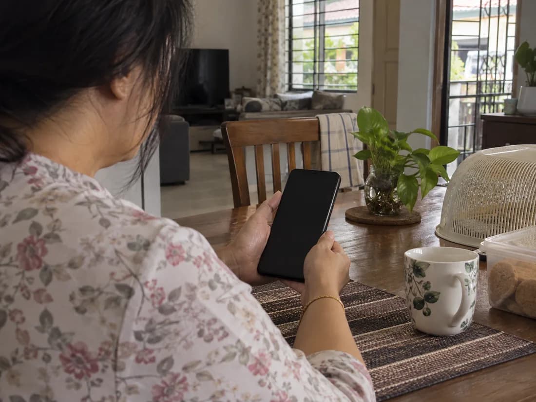 A customer messaging us from her dining table at home